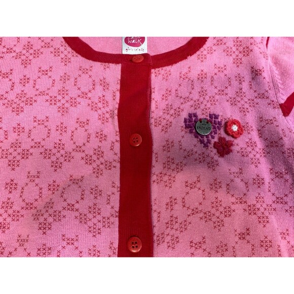 Cakewalk Cardigan Sweater Girls 10 /140 Pink Red Pockets Long Sleeve Button Down - Picture 3 of 8